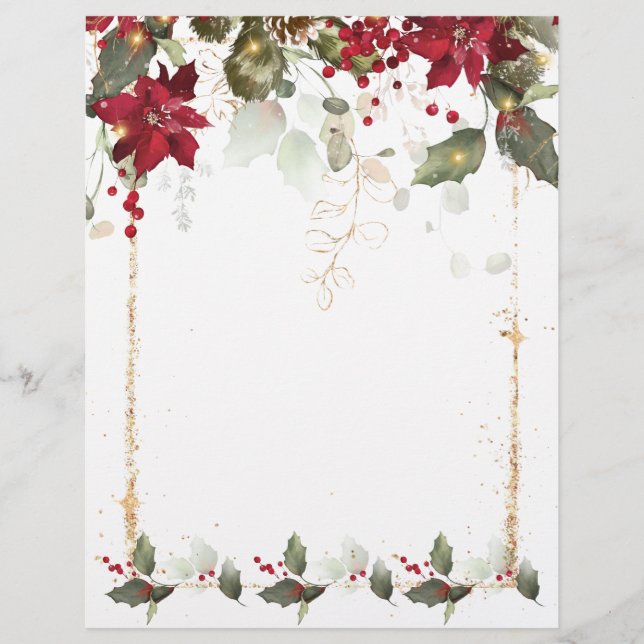 Poinsettia Holly Kerstmet Letterhead Briefhoofd (Voorkant)