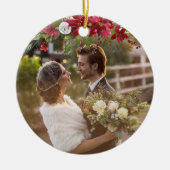 Poinsettia Holly Monogram Vakantie Foto Keramisch Ornament (Voorkant)