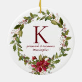 Poinsettia Holly Monogram Vakantie Foto Keramisch Ornament (Achterkant)