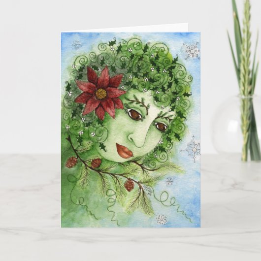 Poinsettia Holly Nymph Card Feestdagen Kaart (Voorkant)