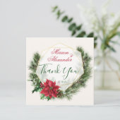 Poinsettia Holly Pine Kerstbruiloft Bedankkaart (Staand voorkant)