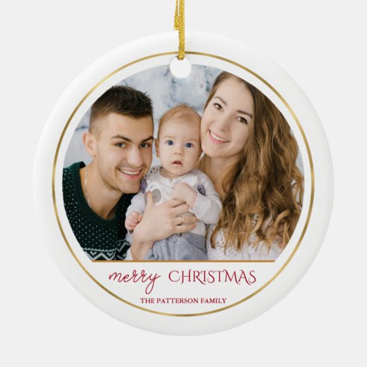 Poinsettia Holly Pine Kerstfoto Ornament (Achterkant)