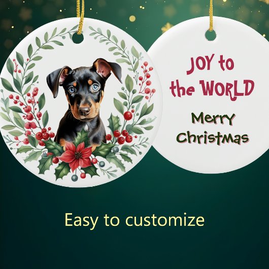 Poinsettia Holly Wreath Doberman Pinscher Puppy Keramisch Ornament
