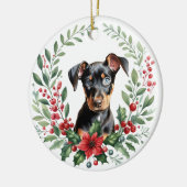 Poinsettia Holly Wreath Doberman Pinscher Puppy Keramisch Ornament (Links)