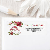 Poinsettia Holly Wreath Red Gold kerst Etiket (Insitu)