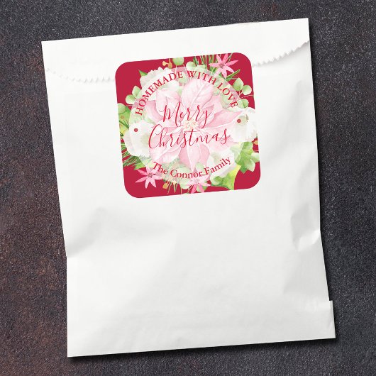 Poinsettia Homemade Food Treat Kerstmis Baking Vierkante Sticker