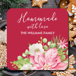 Poinsettia Homemade Food Treat Kerstmis Baking Vierkante Sticker