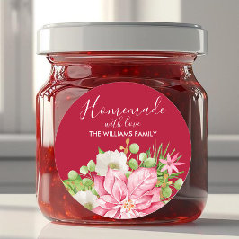 Poinsettia Homemade with Love Kerstbakking Ronde Sticker