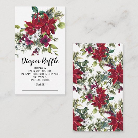 Poinsettia Hulst Baby Shower Luierspel Ticket Informatiekaartje (Voorkant / Achterkant)