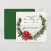 Poinsettia, hulst, dennen Kerst Huwelijk Kaart (Voorkant / Achterkant)
