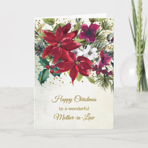Poinsettia, hulst, dennenkerst Moeder de vrouw Feestdagen Kaart