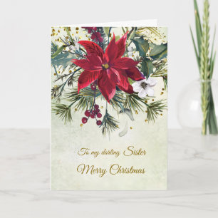 Poinsettia, hulst, dennenkerst Zuster Feestdagen Kaart