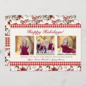 Poinsettia Hulst Geruite Rand Vakantiefoto Kaart (Voorkant / Achterkant)