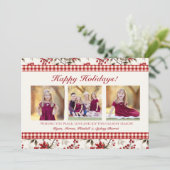 Poinsettia Hulst Geruite Rand Vakantiefoto Kaart (Staand voorkant)