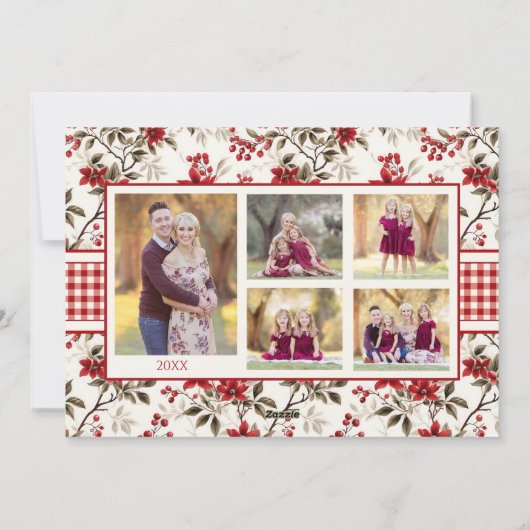 Poinsettia Hulst Geruite Rand Vakantiefoto Kaart (Achterkant)