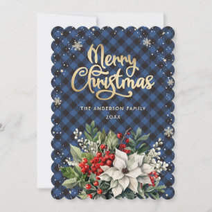 Poinsettia Hulst Rode Bessen Sneeuwvlokken Kerstmi Feestdagenkaart