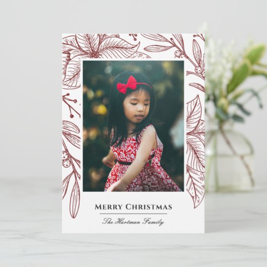 Poinsettia Imprint Elegant Red Photo Feestdagenkaart (Staand voorkant)