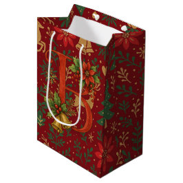 Poinsettia, Initiaal B Letter Rendier Midden Cadea Medium Cadeauzakje