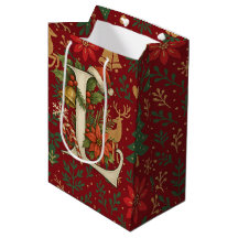 Poinsettia, Initiaal L Letter Rendier Midden Cadea