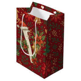 Poinsettia, Initiaal V Letter Reindeer Midden Cade Medium Cadeauzakje