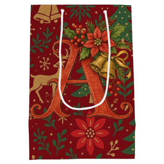 Poinsettia, Initial A Letter Reindeer Medium Gift  Medium Cadeauzakje (Achterkant)