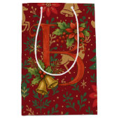 Poinsettia, Initial B Letter Reindeer Medium Gift  Medium Cadeauzakje (Voorkant)