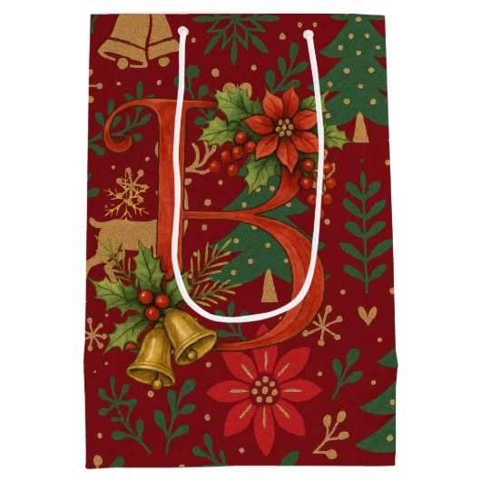Poinsettia, Initial B Letter Reindeer Medium Gift  Medium Cadeauzakje (Achterkant)