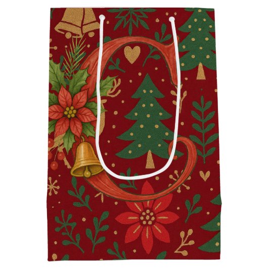 Poinsettia, Initial C Letter White Medium Gift Med Medium Cadeauzakje (Achterkant)