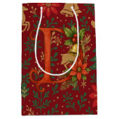 Poinsettia, Initial D Letter Reindeer Medium Cadeauzakje (Voorkant)