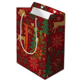 Poinsettia, Initial D Letter Rendier Medium Cadeauzakje (Achterkant Gekanteld)