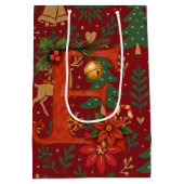 Poinsettia, Initial E Letter White Medium Gift Medium Cadeauzakje (Achterkant)