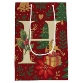 Poinsettia, Initial H Letter White Medium Gift Med Medium Cadeauzakje (Achterkant)