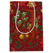 Poinsettia, Initial J Letter Reindeer Medium Gift Medium Cadeauzakje (Voorkant)