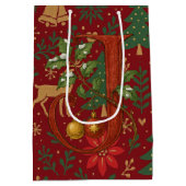 Poinsettia, Initial J Letter Reindeer Medium Gift Medium Cadeauzakje (Achterkant)
