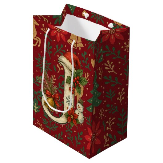 Poinsettia, Initial J Letter White Medium Gift Med Cadeauzakje (Voorkant Gekanteld)