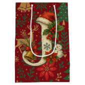 Poinsettia, Initial J Letter White Medium Gift Med Cadeauzakje (Achterkant)