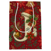 Poinsettia, Initial J Letter White Medium Gift Med Medium Cadeauzakje (Voorkant)