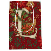 Poinsettia, Initial L Letter Reindeer Medium Gift Medium Cadeauzakje (Voorkant)