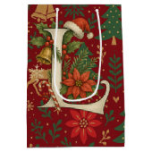 Poinsettia, Initial L Letter Reindeer Medium Gift Medium Cadeauzakje (Achterkant)