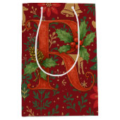 Poinsettia, Initial R Letter Reindeer Medium Gift Cadeauzakje (Voorkant)