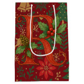 Poinsettia, Initial R Letter Reindeer Medium Gift Cadeauzakje (Achterkant)