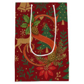 Poinsettia, Initial S Letter Reindeer Medium Gift Medium Cadeauzakje (Achterkant)