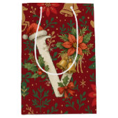 Poinsettia, Initial V Letter Reindeer Medium Gift  Medium Cadeauzakje (Voorkant)