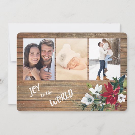 Poinsettia Joy aan de Wereld Vier Foto Template Feestdagenkaart (Voorkant)