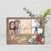 Poinsettia Joy aan de Wereld Vier Foto Template Feestdagenkaart (Staand voorkant)
