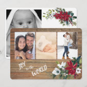 Poinsettia Joy aan de Wereld Vier Foto Template Feestdagenkaart (Voorkant / Achterkant)
