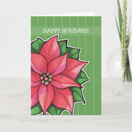 Poinsettia Joy Green stripes Holiday Card Feestdagen Kaart