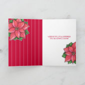 Poinsettia Joy Red stripes Holiday Card Feestdagen Kaart (Binnen)
