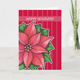 Poinsettia Joy Red stripes Holiday Card Feestdagen Kaart