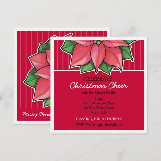 Poinsettia Joy Red Stripes Kaart (Voorkant / Achterkant)